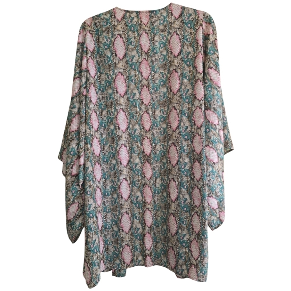 Buddy Love Boho Pastel Python Print Kimono Topper Medium Pink Green Wide Sleeves - Picture 4 of 6